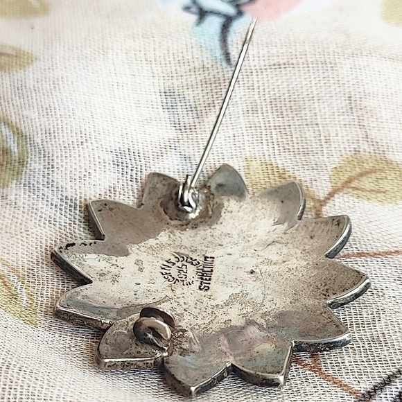 Abalone Alpaca Sterling Silver Mexico Signed Jose N 5 N5 Vintage Brooch - Picture 5 of 9